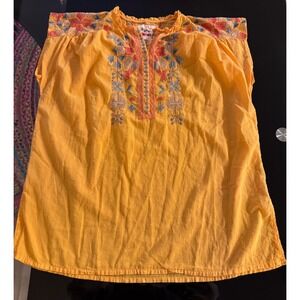Johnny Was‎ BIYA Embroidered Top Blouse Short Sleeve Yellow Medium Bohemian Z2
